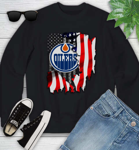 Edmonton Oilers NHL Hockey American Flag Youth Sweatshirt