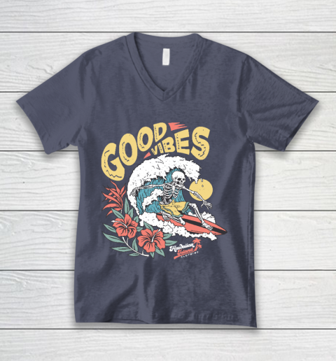 Good Vibes Skeleton Surfer V-Neck T-Shirt 7