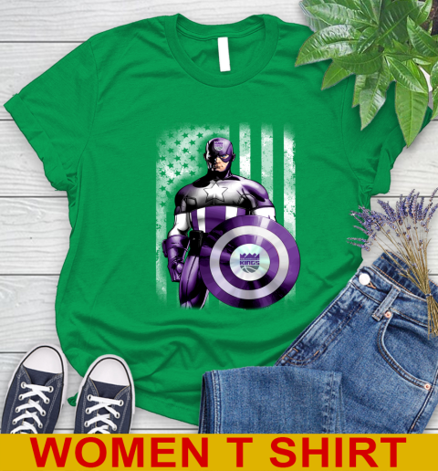 Sacramento Kings NBA Basketball Captain America Marvel Avengers American Flag Shirt Women's T-Shirt 7