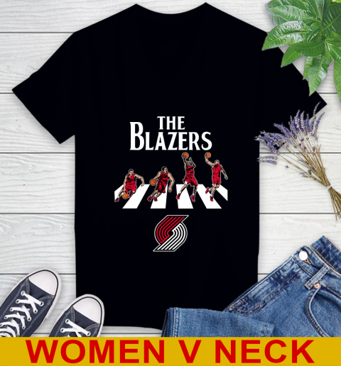 NBA Basketball Portland Trail Blazers The Beatles Rock Band Shirt Women's V-Neck T-Shirt