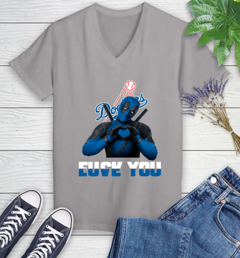 MLB Los Angeles Dodgers Deadpool Love You Fuck You Baseball Sports Women's V-Neck T-Shirt 4