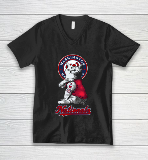 MLB Baseball My Cat Loves Washington Nationals V-Neck T-Shirt