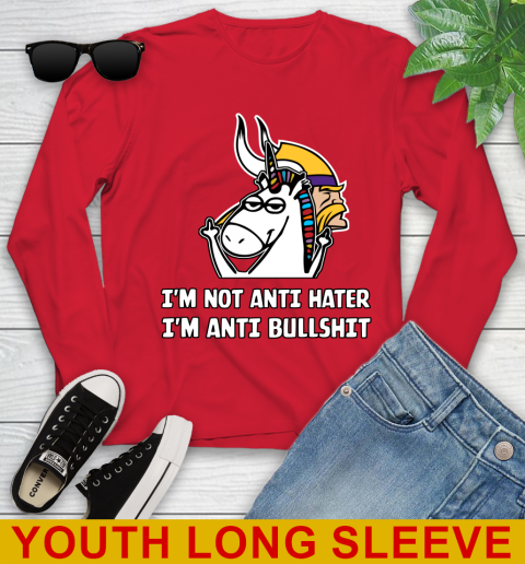 Minnesota Vikings NFL Football Unicorn I'm Not Anti Hater I'm Anti Bullshit Youth Long Sleeve 11
