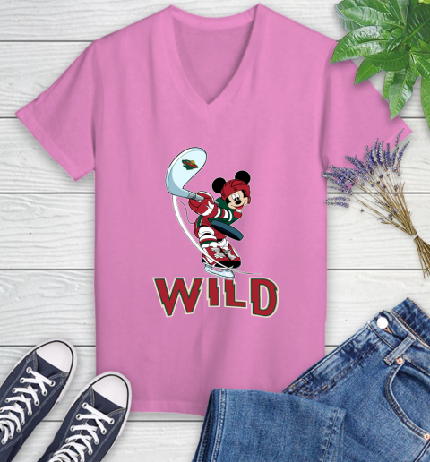 NHL Hockey Minnesota Wild Cheerful Mickey Mouse Shirt Women's V-Neck T-Shirt 12