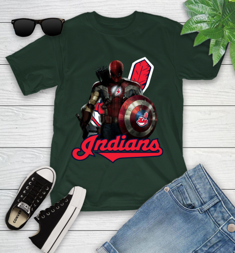 MLB Captain America Thor Spider Man Hawkeye Avengers Endgame Baseball Cleveland Indians Youth T-Shirt 5