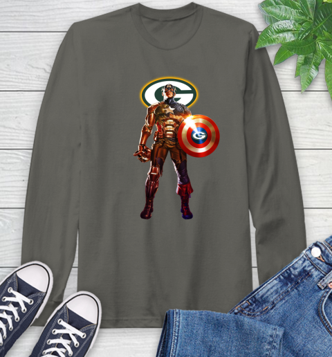 NFL Captain America Marvel Avengers Endgame Football Sports Green Bay Packers Long Sleeve T-Shirt 8