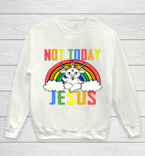 Unicorn Rainbow Not Today Jesus Premium Youth Sweatshirt 2