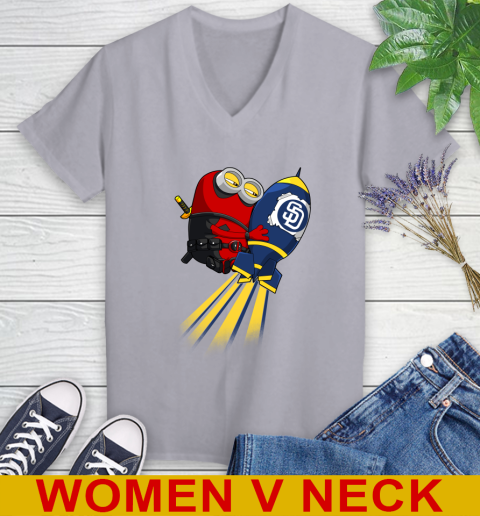 MLB Baseball San Diego Padres Deadpool Minion Marvel Shirt Women's V-Neck T-Shirt 4