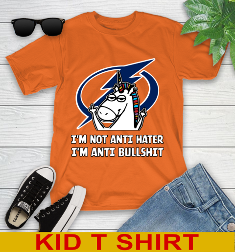 Tampa Bay Lightning NHL Hockey Unicorn I'm Not Anti Hater I'm Anti Bullshit Youth T-Shirt 8 Tampa Bay Lightning NHL Hockey Unicorn I'm Not Anti Hater I'm Anti Bullshit Youth T-Shirt - Image 8
