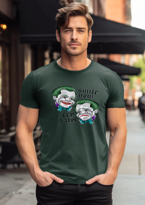 xfgr best smile now cry later clown merch classic t shirt 2 front forest green
