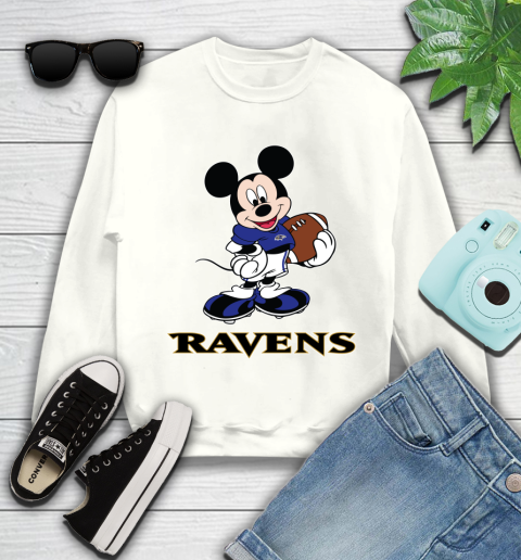 NFL Football Baltimore Ravens Cheerful Mickey Mouse Shirt Youth Sweatshirt 2
