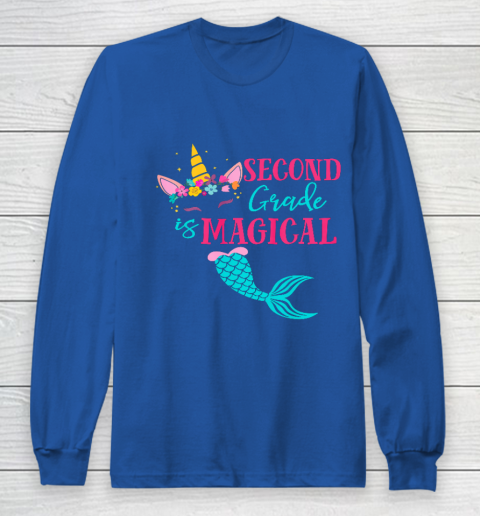 Second Grade Unicorn Mermaid Back To School Girls 2nd Grade Long Sleeve T-Shirt 14
