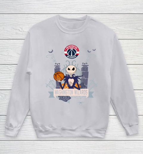NBA Washington Wizards Basketball Jack Skellington Halloween Youth Sweatshirt 3