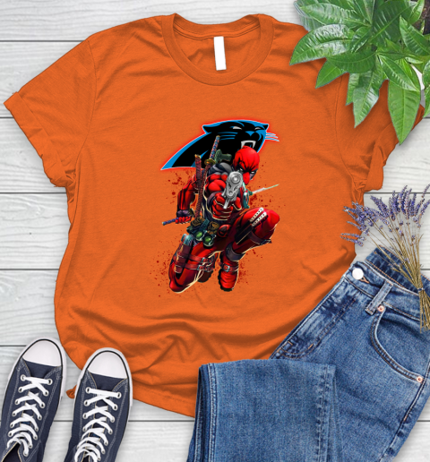 NFL Deadpool Marvel Comics Sports Football Carolina Panthers Women's T-Shirt 4