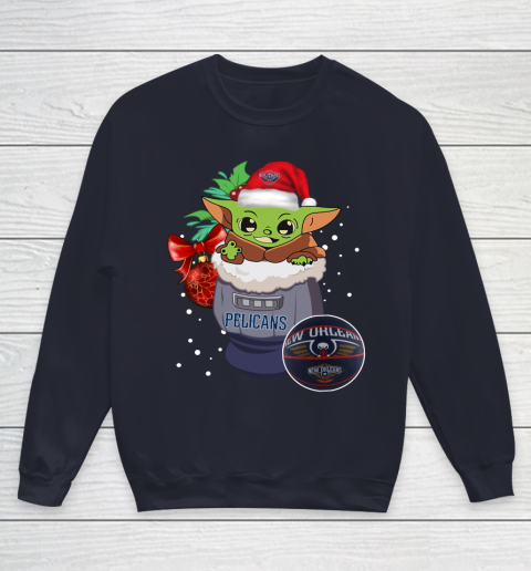 New Orleans Pelicans Christmas Baby Yoda Star Wars Funny Happy NBA Youth Sweatshirt 3