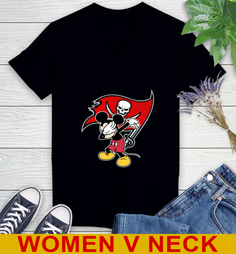Tampa Bay Buccaneers NFL Football Dabbing Mickey Disney Sports Women's V-Neck T-Shirt 2