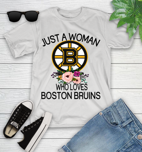 NHL Just A Woman Who Loves Boston Bruins Hockey Sports Youth T-Shirt