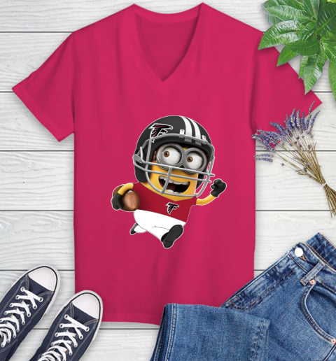 NFL Atlanta Falcons Minions Disney Football Sports Women's V-Neck T-Shirt 9