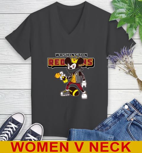 Washington Redskins NFL Football Mickey Peace Sign Sports Women's V-Neck T-Shirt 9