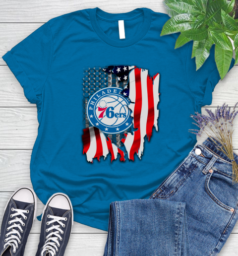 Philadelphia 76ers NBA Basketball American Flag Women's T-Shirt 10