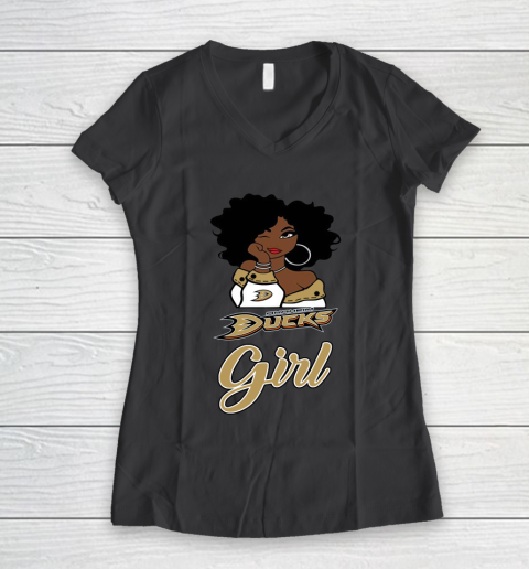 Anaheim Ducks Girl NHL Women's V-Neck T-Shirt 8