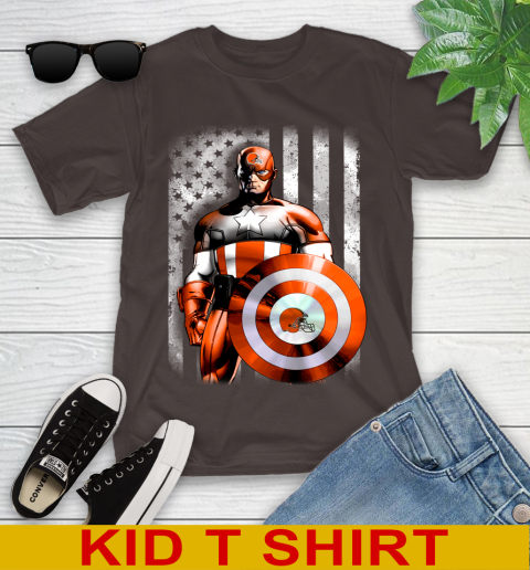 Cleveland Browns NFL Football Captain America Marvel Avengers American Flag Shirt Youth T-Shirt 6