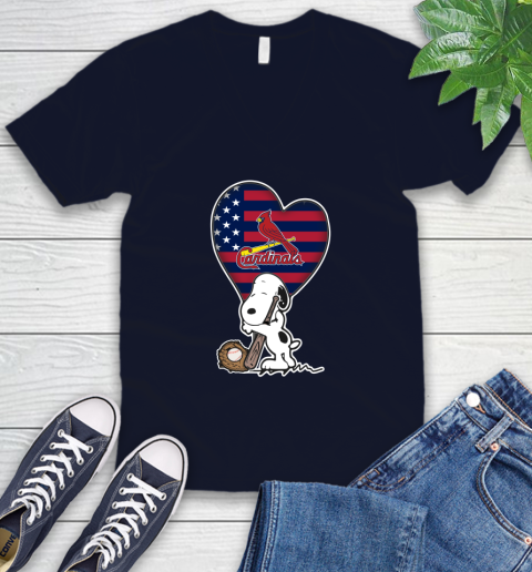 St.Louis Cardinals MLB Baseball The Peanuts Movie Adorable Snoopy V-Neck T-Shirt 3