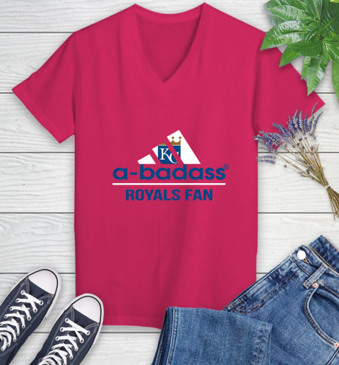 MLB A Badass Kansas City Royals Fan Adidas Baseball Sports Women's V-Neck T-Shirt 9