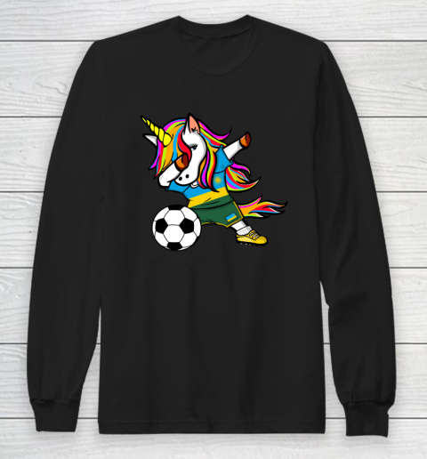 Funny Dabbing Unicorn Rwanda Football Rwandan Flag Soccer Long Sleeve T-Shirt