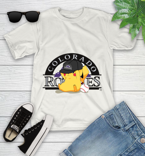 MLB Pikachu Baseball Sports Colorado Rockies Youth T-Shirt