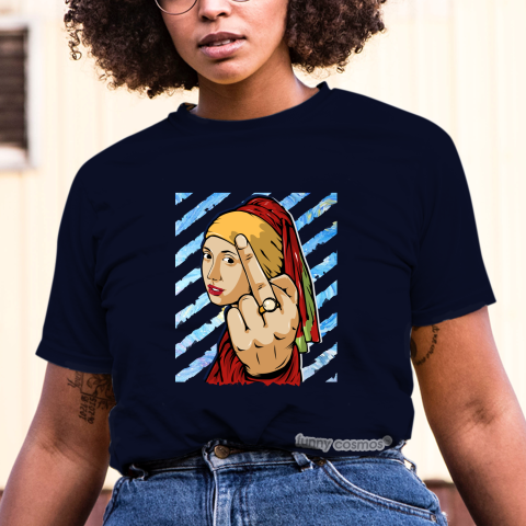Air Jordan 5 What The Matching Sneaker Tshirt The girl With The Pearl Earing Middle Finger Red and Yellow Jordan Tshirt