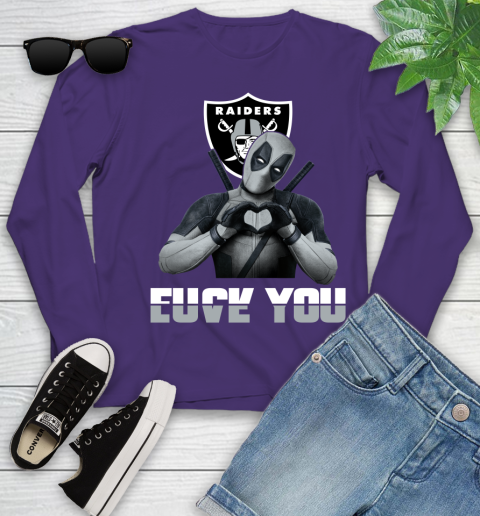 NHL Oakland Raiders Deadpool Love You Fuck You Football Sports Youth Long Sleeve 4