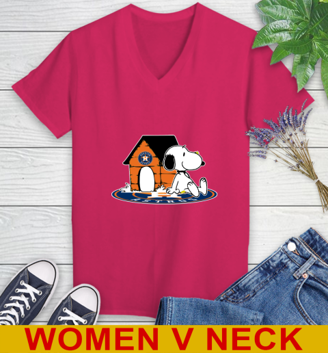 MLB Baseball Houston Astros Snoopy The Peanuts Movie Shirt Women's V-Neck T-Shirt - Image 11