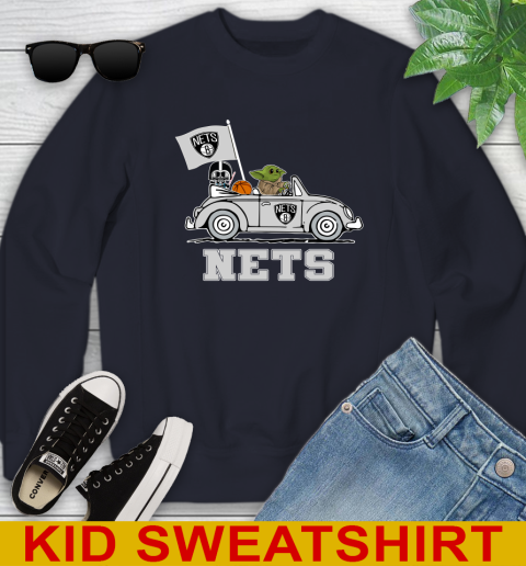 NBA Basketball Brooklyn Nets Darth Vader Baby Yoda Driving Star Wars Shirt Youth Sweatshirt 3