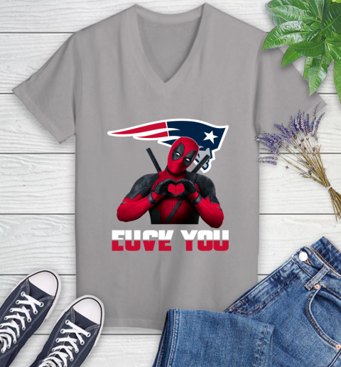 NHL New England Patriots Deadpool Love You Fuck You Football Sports Women's V-Neck T-Shirt 4