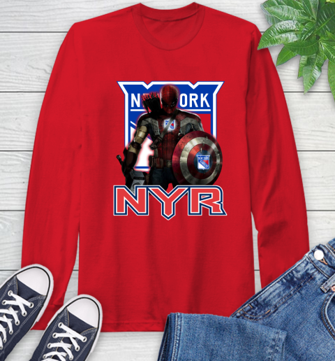 NHL Captain America Thor Spider Man Hawkeye Avengers Endgame Hockey New York Rangers Long Sleeve T-Shirt 10