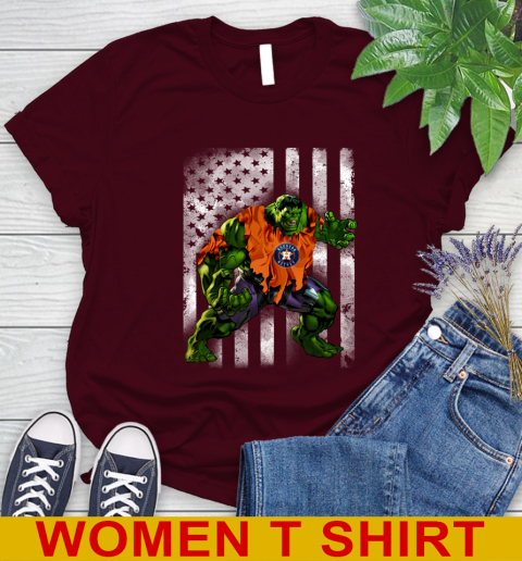 Houston Astros Hulk Marvel Avengers MLB Baseball American Flag Women's T-Shirt 6