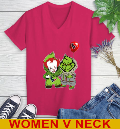 Houston Texans Baby Pennywise Grinch Christmas NFL Football Women's V-Neck T-Shirt 10