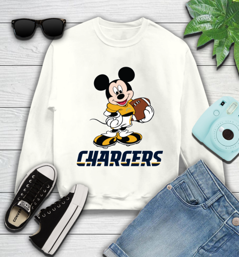 NFL Football Los Angeles Chargers Cheerful Mickey Mouse Shirt Youth Sweatshirt 2