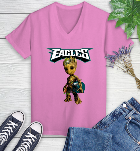 Philadelphia Eagles NFL Football Groot Marvel Guardians Of The Galaxy Women's V-Neck T-Shirt 14