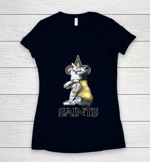 NFL Football My Cat Loves New Orleans Saints Women's V-Neck T-Shirt 2