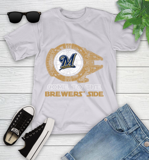 MLB Come To The Milwaukee Brewers Side Star Wars Baseball Sports Youth T-Shirt 4