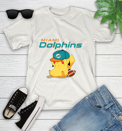 NFL Pikachu Football Sports Miami Dolphins Youth T-Shirt