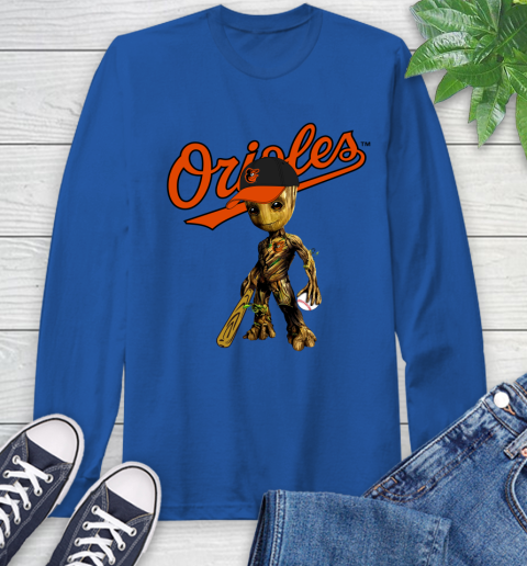 MLB Baltimore Orioles Groot Guardians Of The Galaxy Baseball Long Sleeve T-Shirt 9