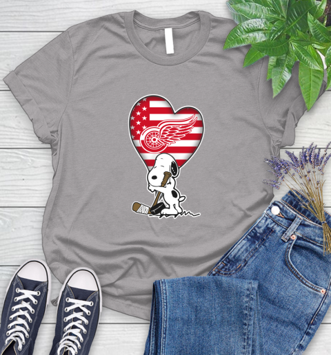 Detroit Red Wings NHL Hockey The Peanuts Movie Adorable Snoopy Women's T-Shirt 5