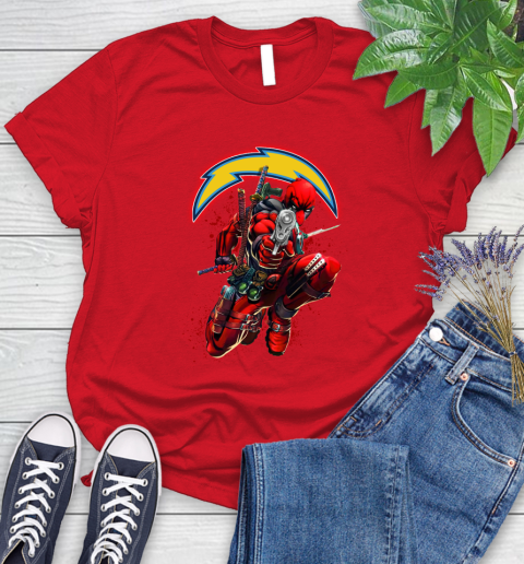NFL Deadpool Marvel Comics Sports Football Los Angeles Chargers Women's T-Shirt 9
