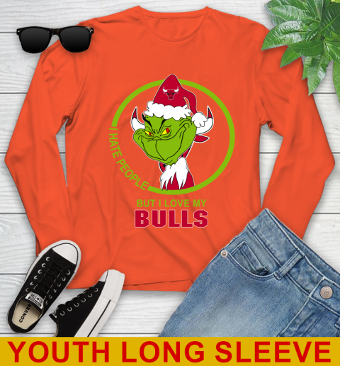 Chicago Bulls NBA Christmas Grinch I Hate People But I Love My Favorite Basketball Team Youth Long Sleeve 4