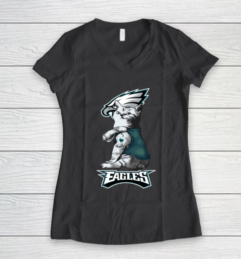 NFL Football My Cat Loves Philadelphia Eagles Women's V-Neck T-Shirt 6