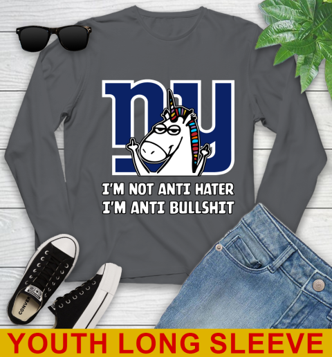 New York Giants NFL Football Unicorn I'm Not Anti Hater I'm Anti Bullshit Youth Long Sleeve 9