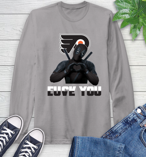 NHL Philadelphia Flyers Deadpool Love You Fuck You Hockey Sports Long Sleeve T-Shirt 6